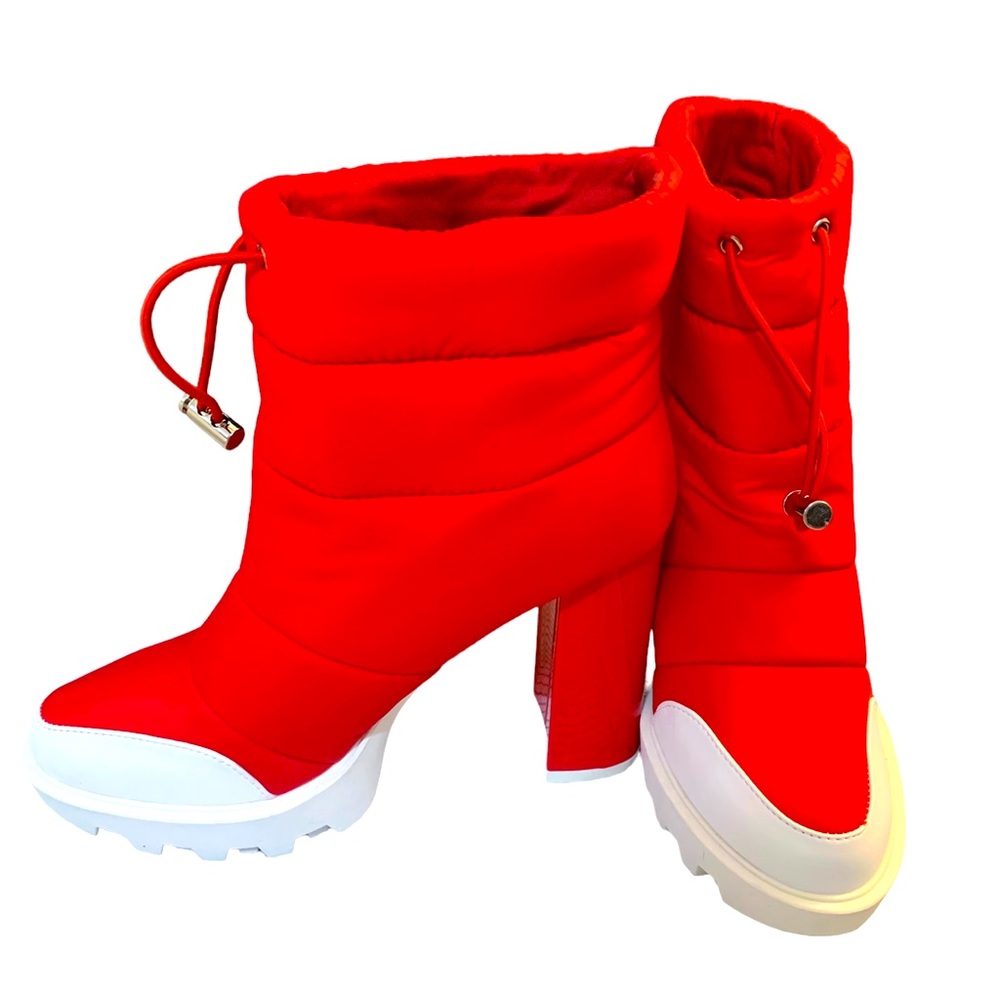 Puffer Red High Heel Boots